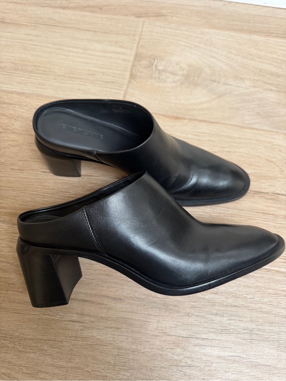 NWT Everlane Black Leather Mule Heels - Women